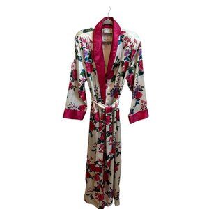 Mary McFadden VTG Floral Robe House Coat Jaquard Collar Tie Belt Front Sz Medium